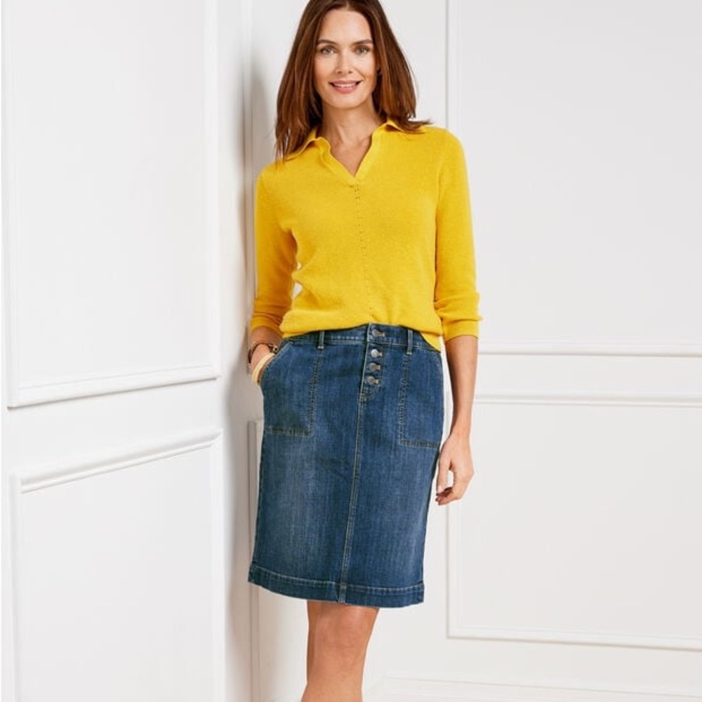 Talbots Denim Patch Pocket Skirt in Oyster Wash